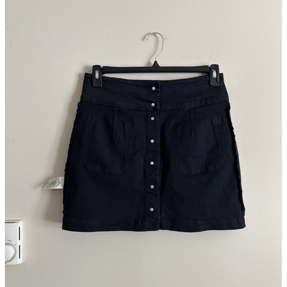 Anthropologie Pilcro Button Front Denim Mini Skirt 8 Medium Black Blue Pockets - Picture 6 of 6